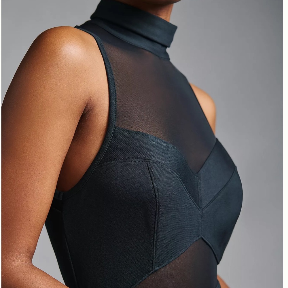 Maeve X Anthropologie Sheer Cutout Mesh Midi Dress Black Evening Event Party - Picture 5 of 12